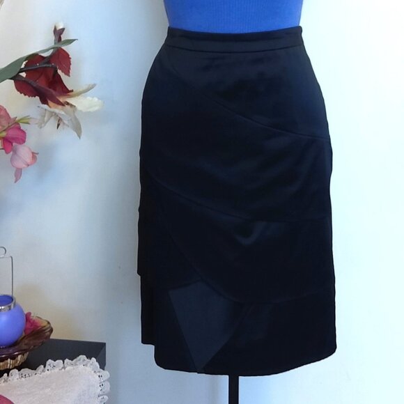 NWOT INFINITIF Women’s Black Multi Tiered Skirt Spring Fall Winter Knee Length - Picture 6 of 10